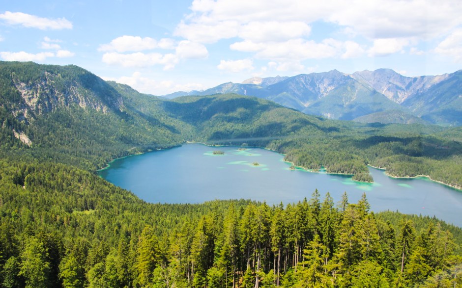 The view of the Eibsee from the cable car ride up the mountain. Bavaria, 2015