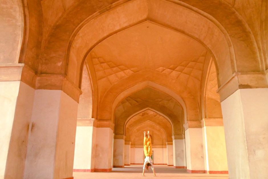 ​The only trick I know: a handstand at the Tomb of Akbar the Great in Agra, India. 